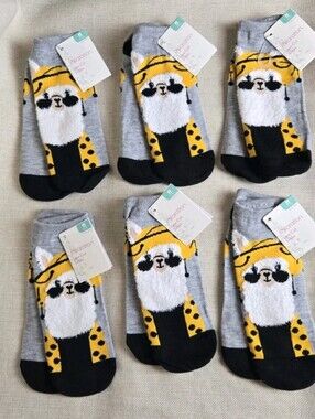 6 Pairs Xhilaration Llama Fuzzy Ankle Socks Low Cut Size 4-10 NWT